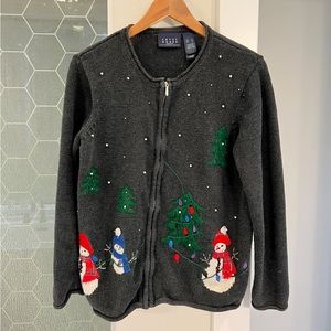 Crazy Horse Holiday Snowman Full Zip Cardigan